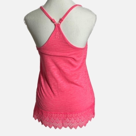 Decree Racerback Neon Pink Tank Top with Crochet Accents - Picture 2 of 10